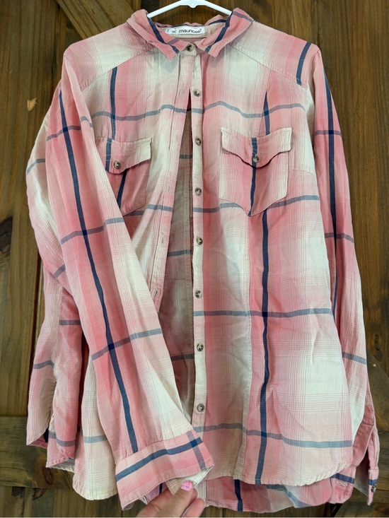 Maurices Tops - Maurices Pink and Navy Plaid Button-Down Shirt